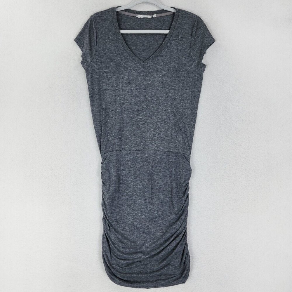 Athleta Dress Womens Small Gray Topanga Ruched T Shirt Stretch V Neck Casual - Picture 1 of 12